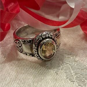 Sterling Silver Engraved Oval Citrine Gemstone Ring  Size 7
